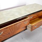 Midcentury Italian Sideboard / Dresser In Walnut And Brass. Vintage Modern