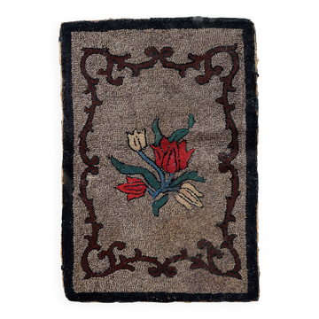 Tapis Hooked antique américain – 63 x 101 cm – Motif floral - 1C977