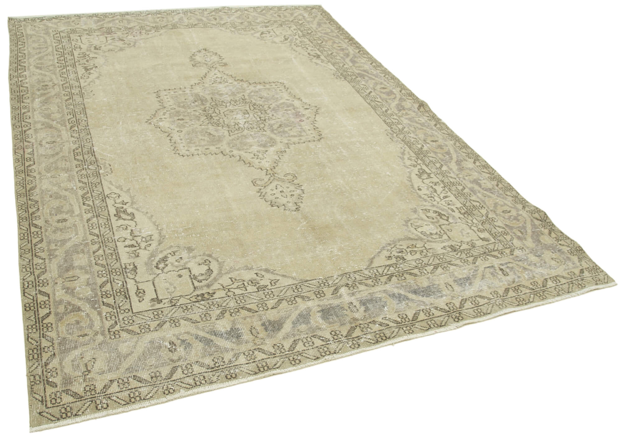 handwoven vintage anatolian beige carpet 194 cm x 278 cm