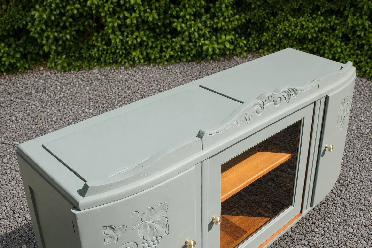Art Deco sideboard in solid wood – Verdigris – 140 cm
