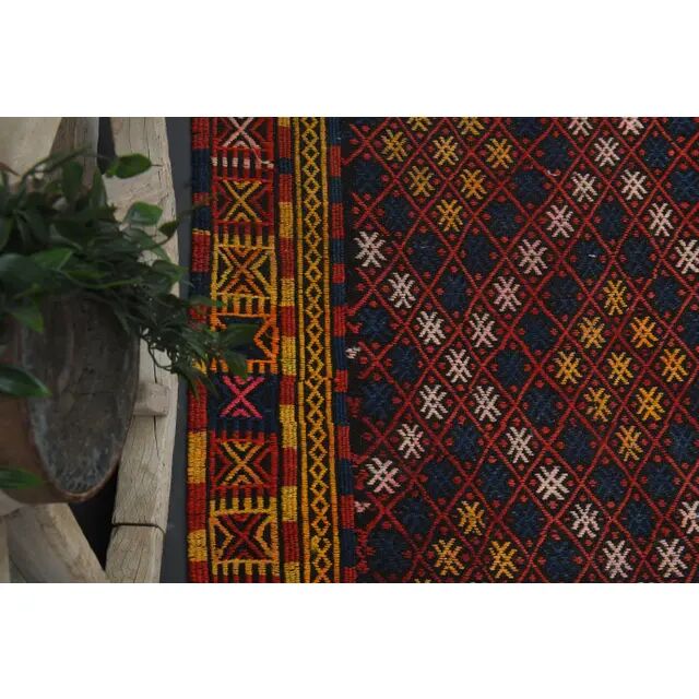 Vintage Turkish Oushak Handmade Wool Cotton Red Runner Rug 115x470