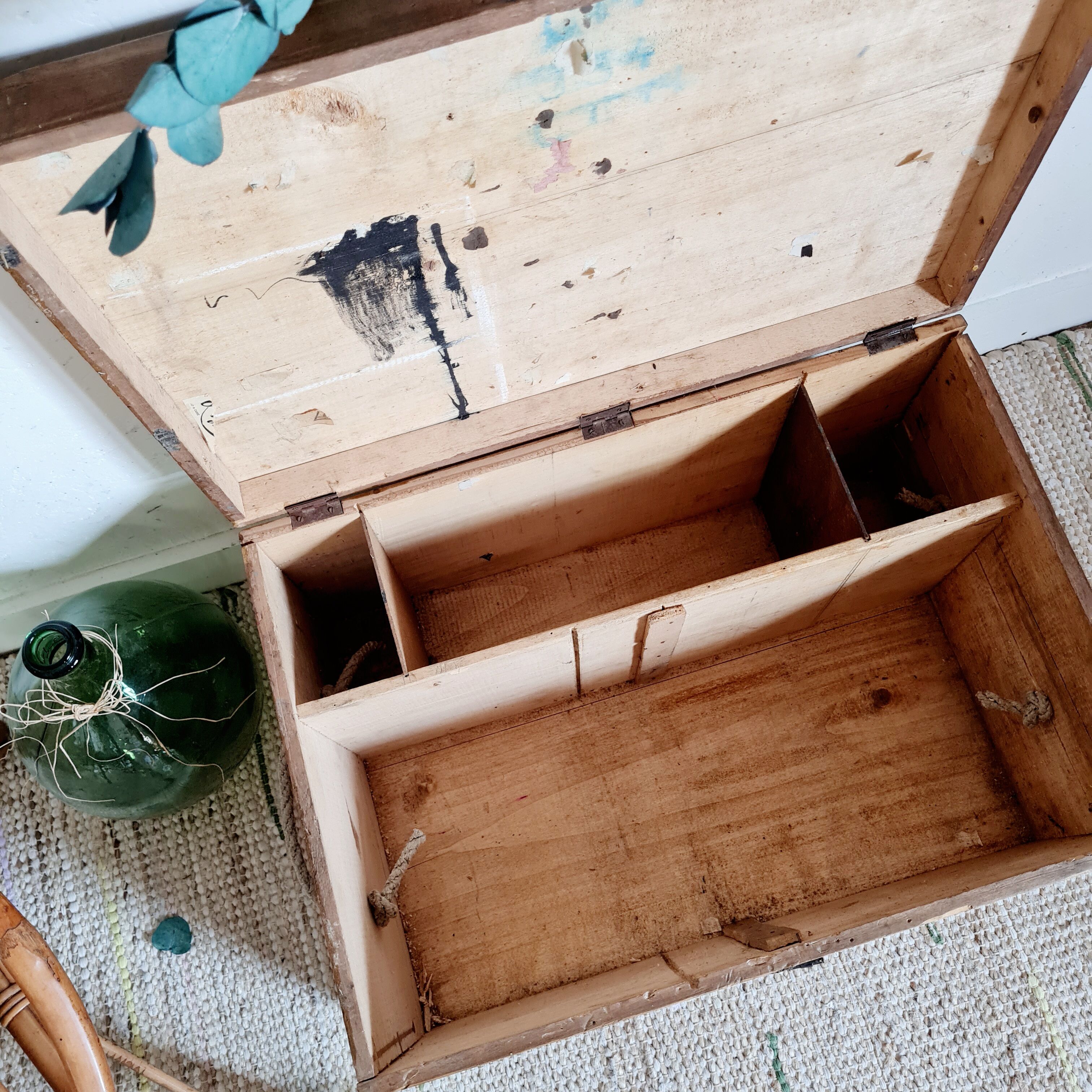 Compartmentalized old wooden chest