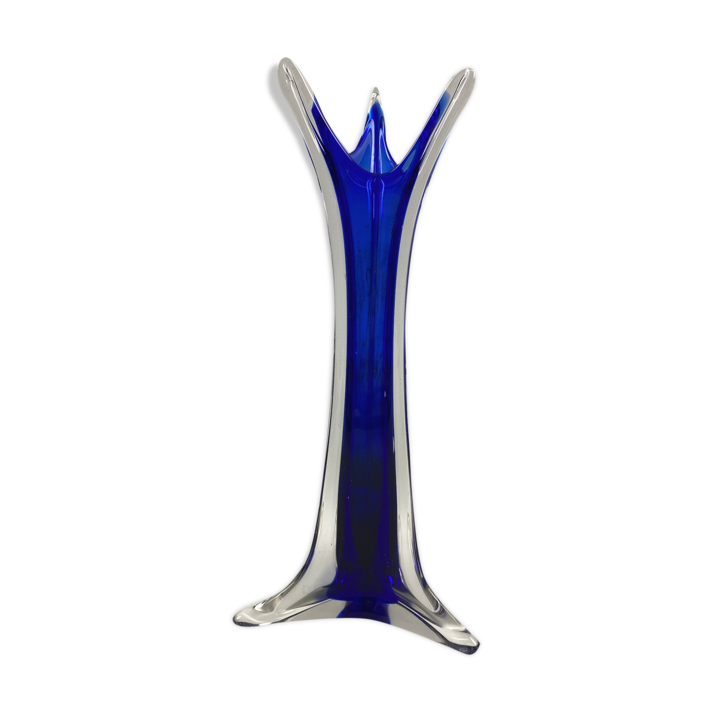 Vase haut en verre bleu 35cm Selency