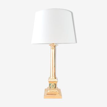 Lampe colonne dorée avec abat-jour beige