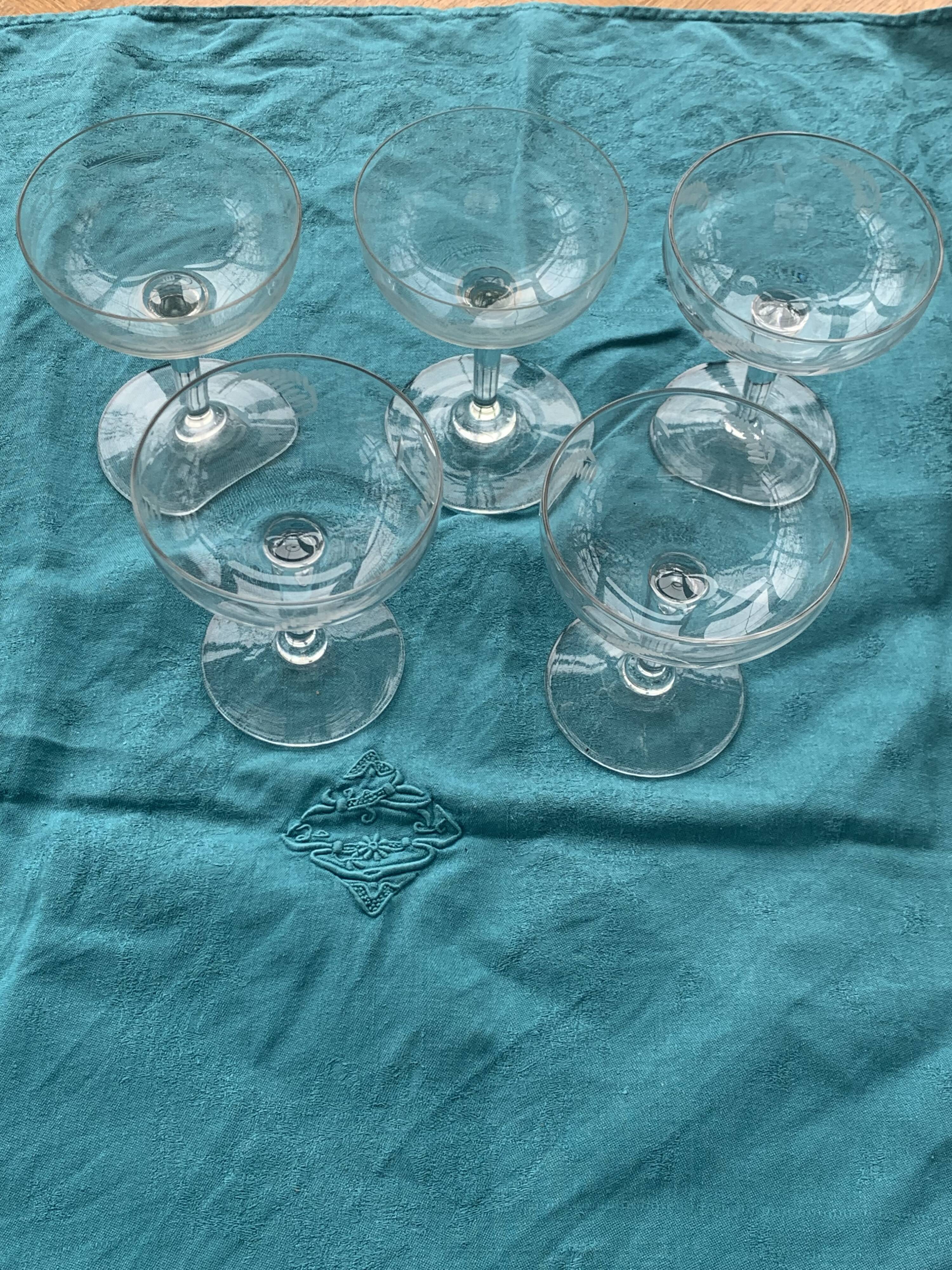 5 vintage mismatched champagne glasses