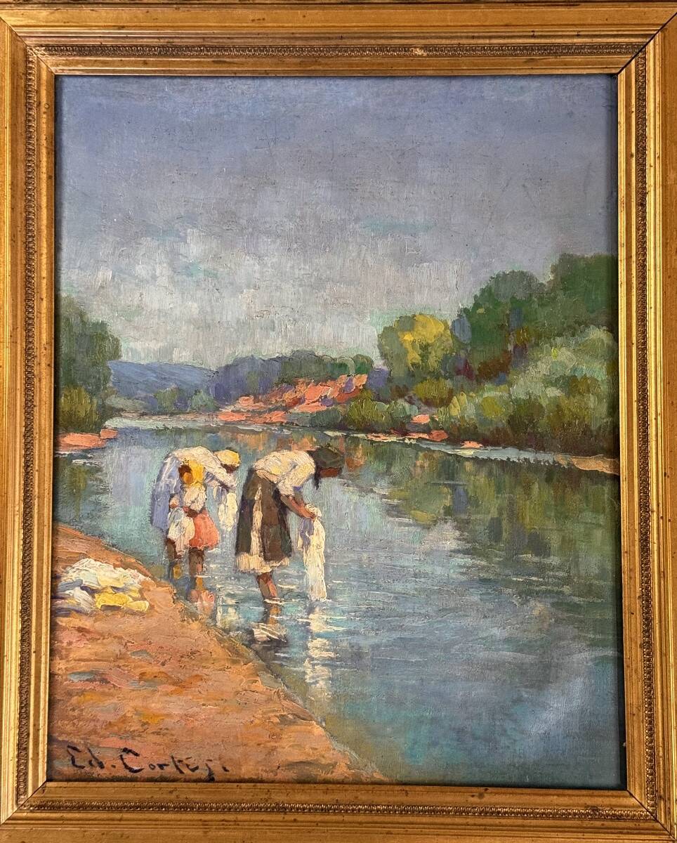 Édouard Cortes, (1882-1969), “Washerwomen”, oil on canvas