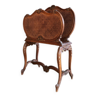 Magazine Rack Called “Goat” From the End of the 19th Century in Wood and Canework in the Louis XV Style