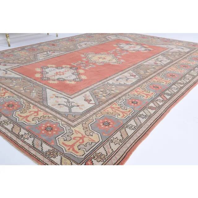 Vintage Turkish hand-knotted wool cotton red area rug 259x351