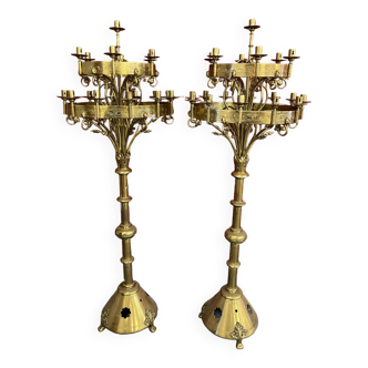 Paire de chandeliers en laiton