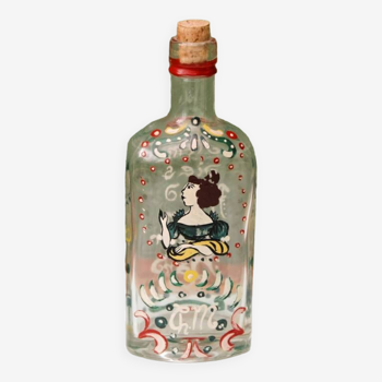 Glass bottle, hand painted