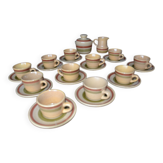 11 St Amand glazed stoneware cups and saucers/sugar bowl/milk jug