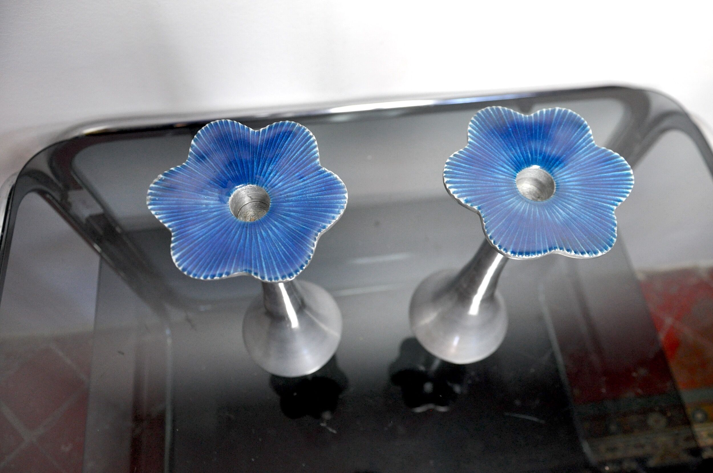 Pair of floral brutalist candlesticks by david marshall, 1980, spain