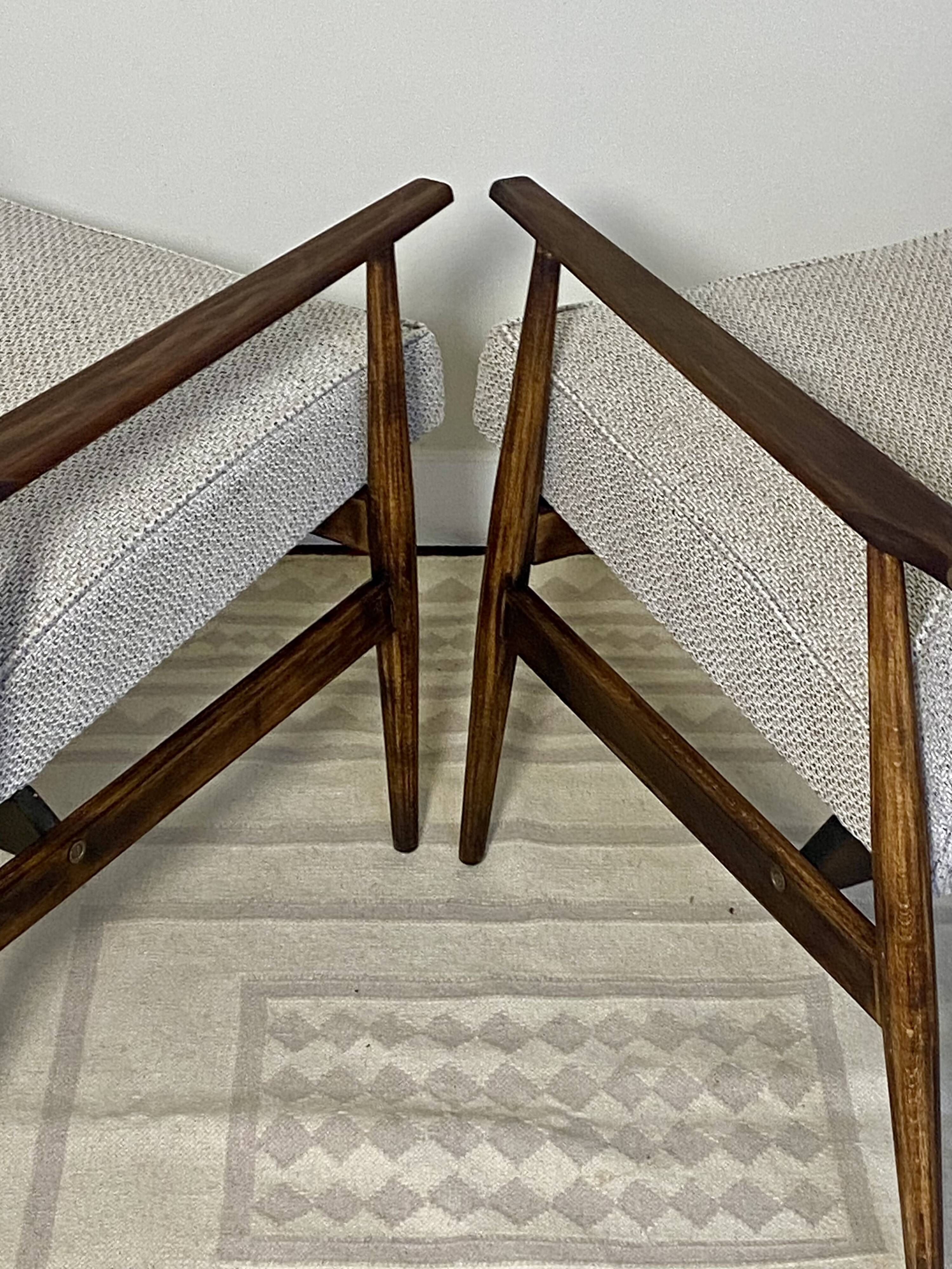 Pair of Henryk Lis 300-190 armchairs in mottled blue-grey fabric, 1970s