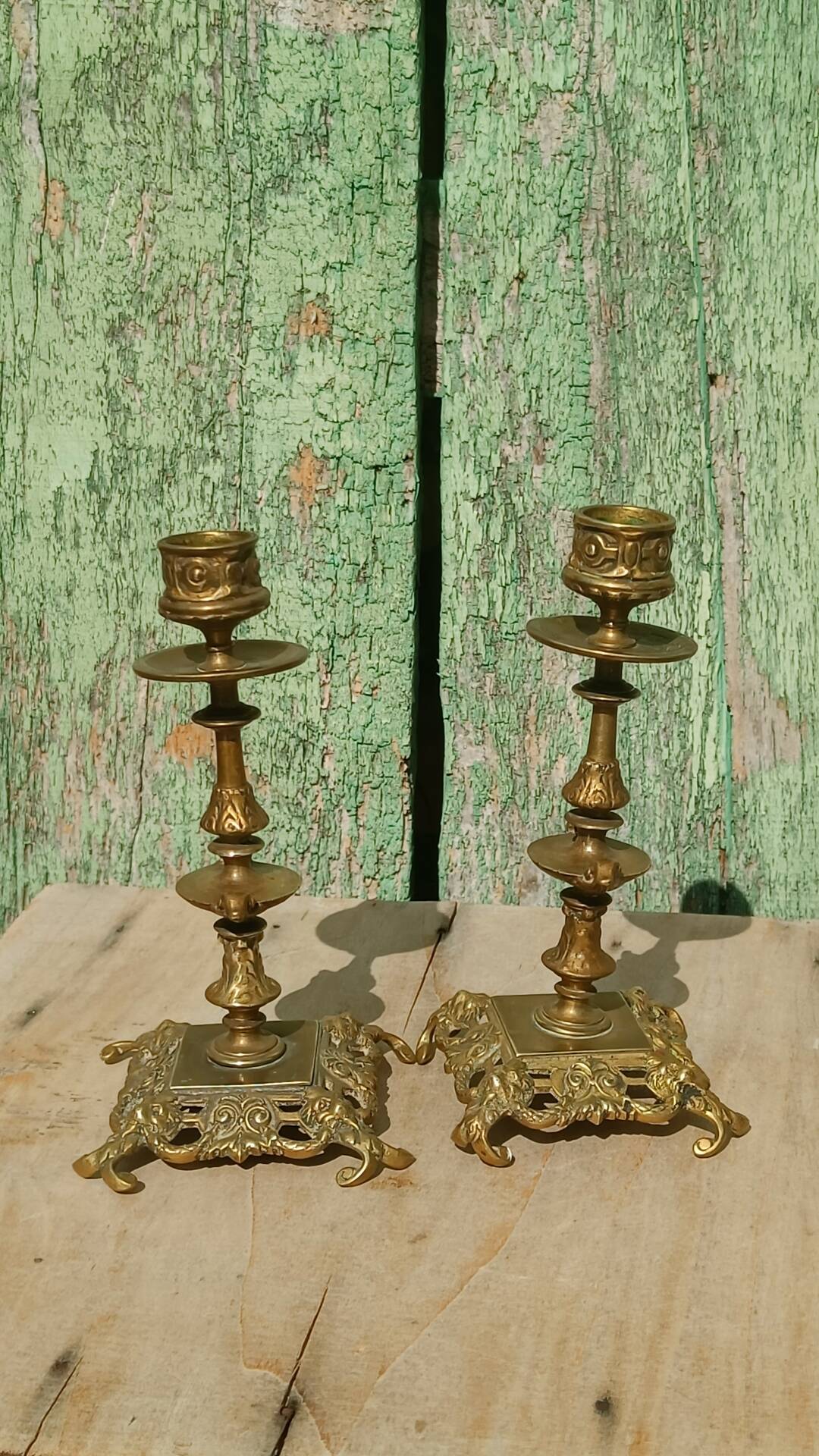Pair of antique brass candlesticks – Napoleon III style