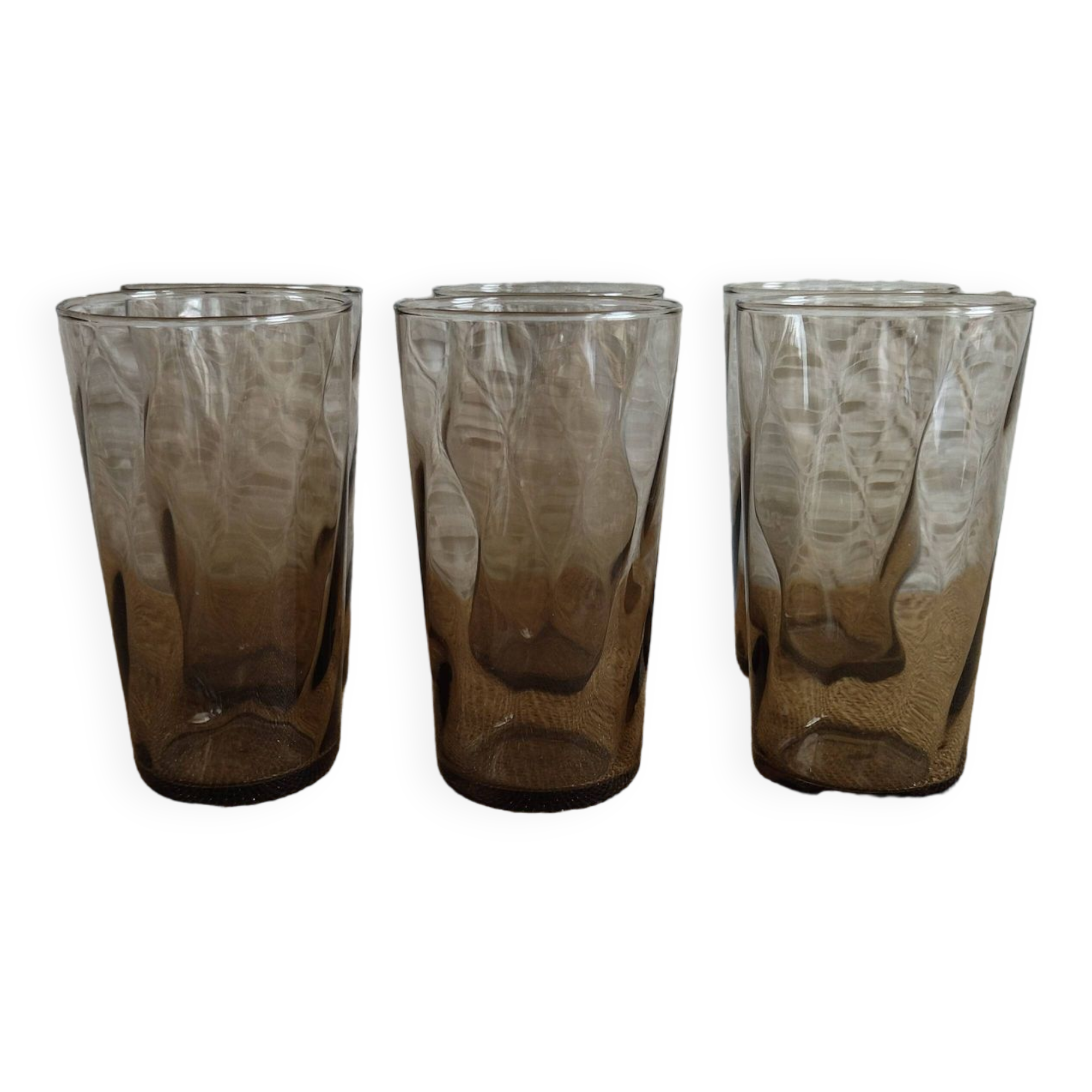 Set of 6 large vintage 70s smoked glasses