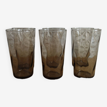 Set of 6 large vintage 70s smoked glasses