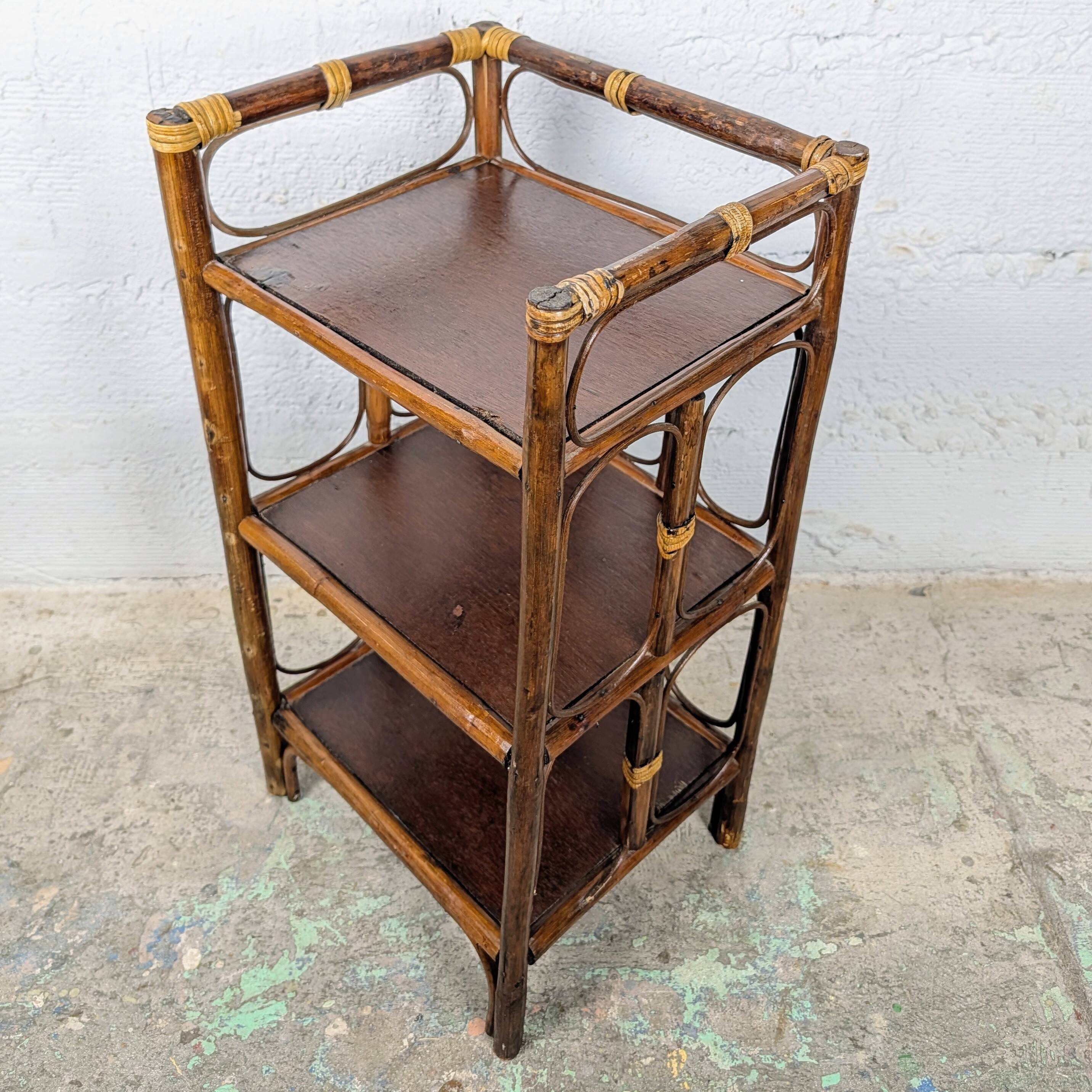 Small rattan and wood shelf