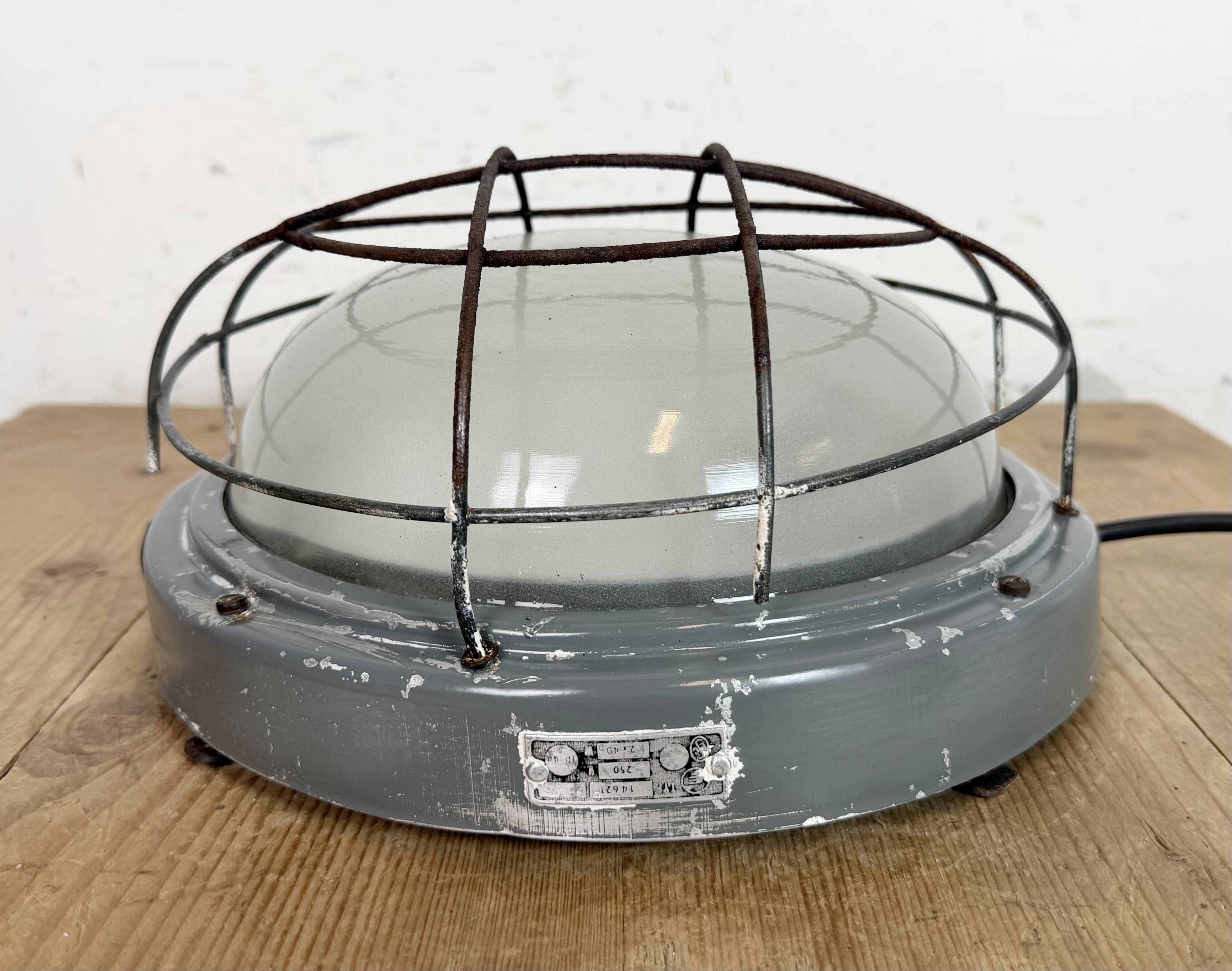 Industrial Grey Wall Light with Milk Glass from Elektrosvit, 1970s