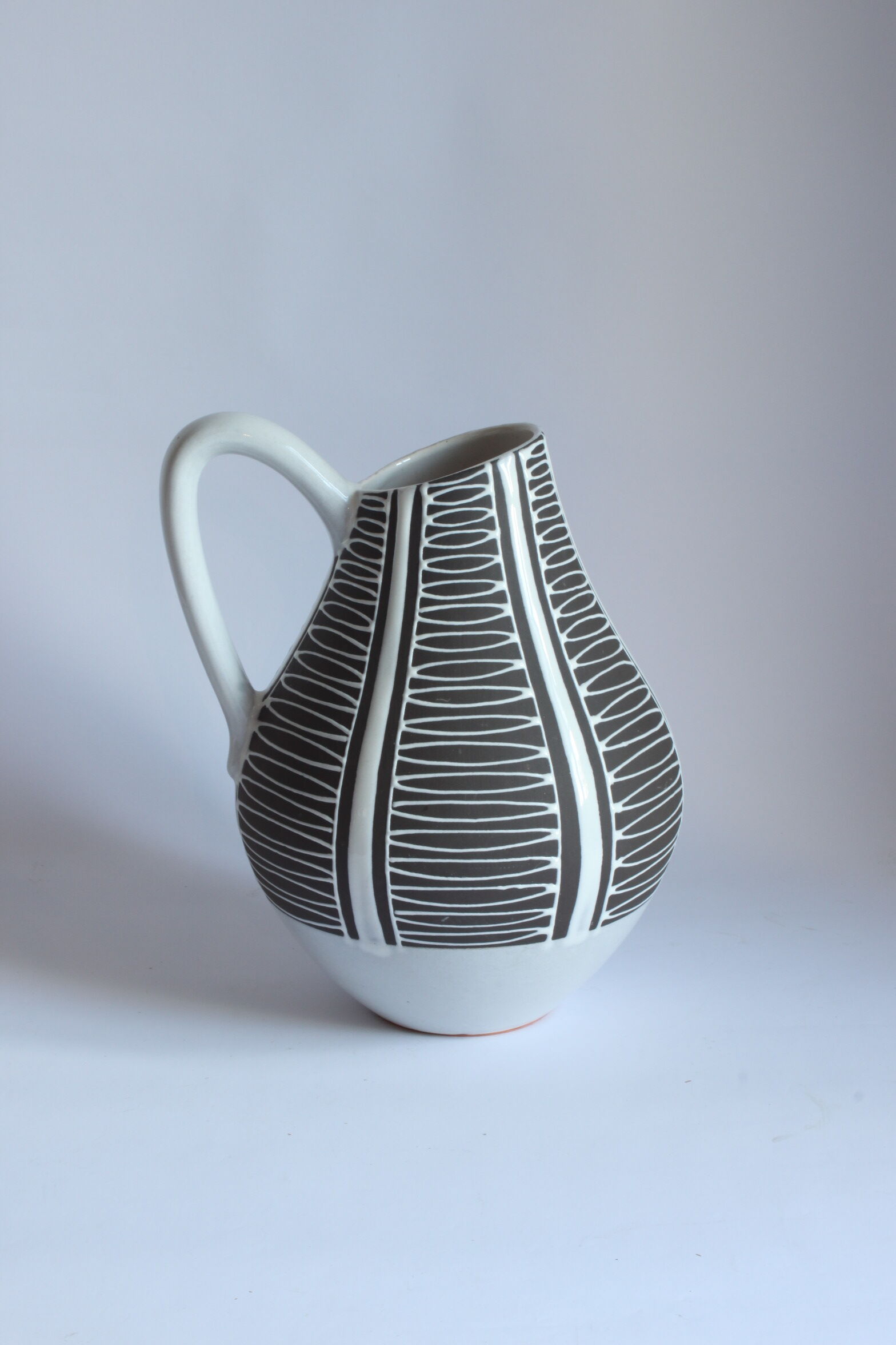Black and white ceramic pitcher vase "Haiger" by Liesel Spornhauer for Schlossberg, Germany 1950s.