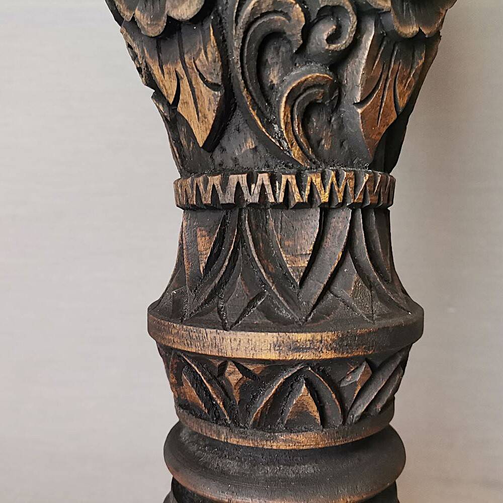 Large Carved Wood Half Shade Table Lamp