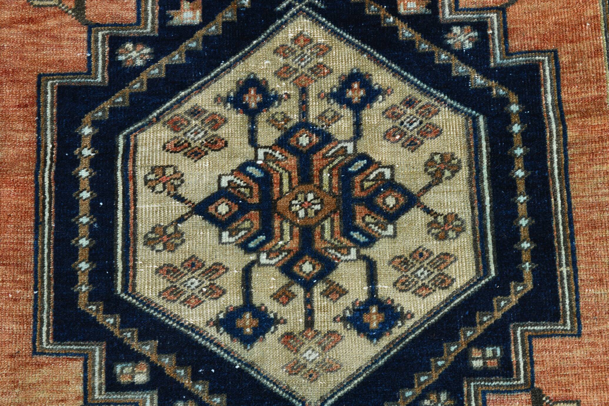 3x7 Red Navy Blue Geometric Persian Rug, 102x223Cm
