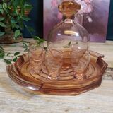 Rosaline service in pink glass with a tray, a carafe and 4 liqueur glasses