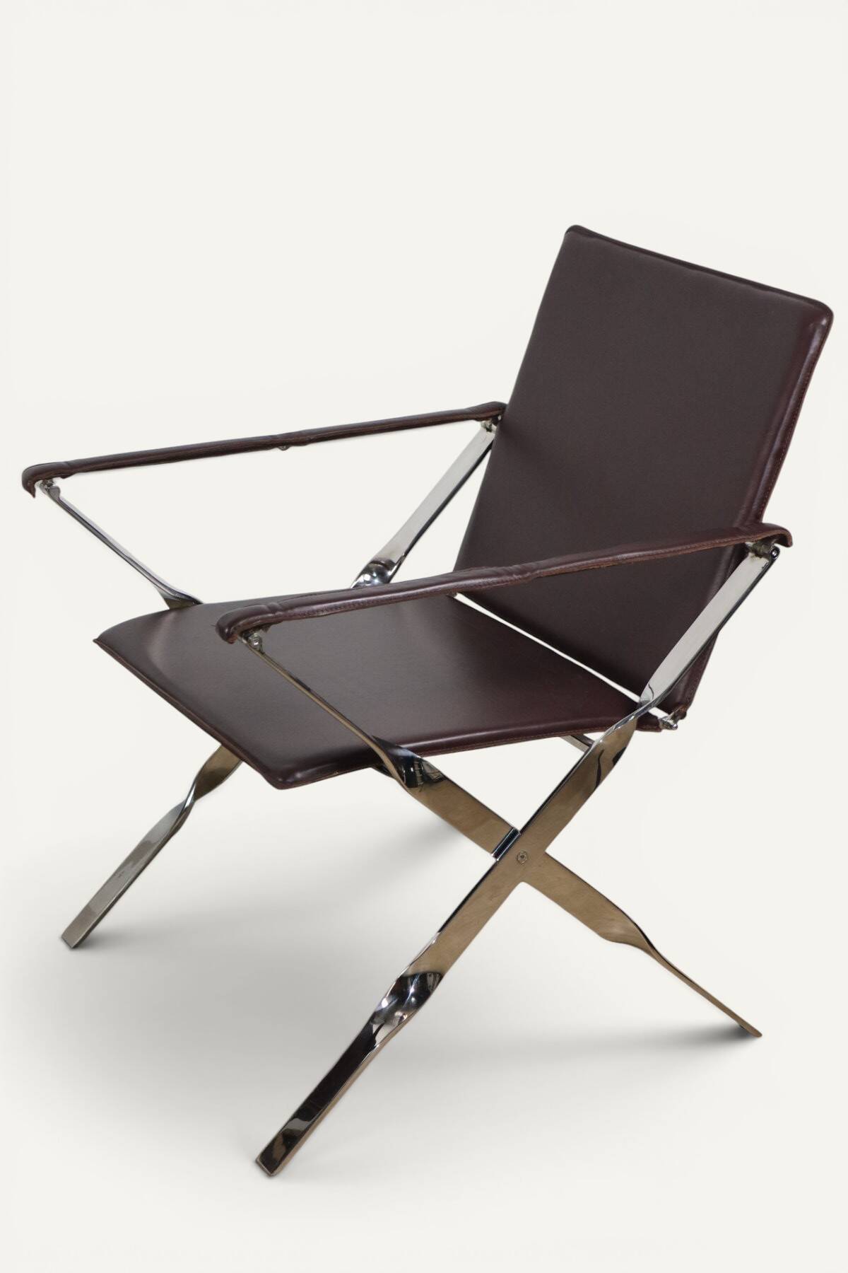 Pair of leather and chrome metal armchairs, Italy - 1970