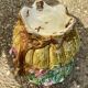 Antique cache-pot in majolica with floral decoration – Turquoise interior
