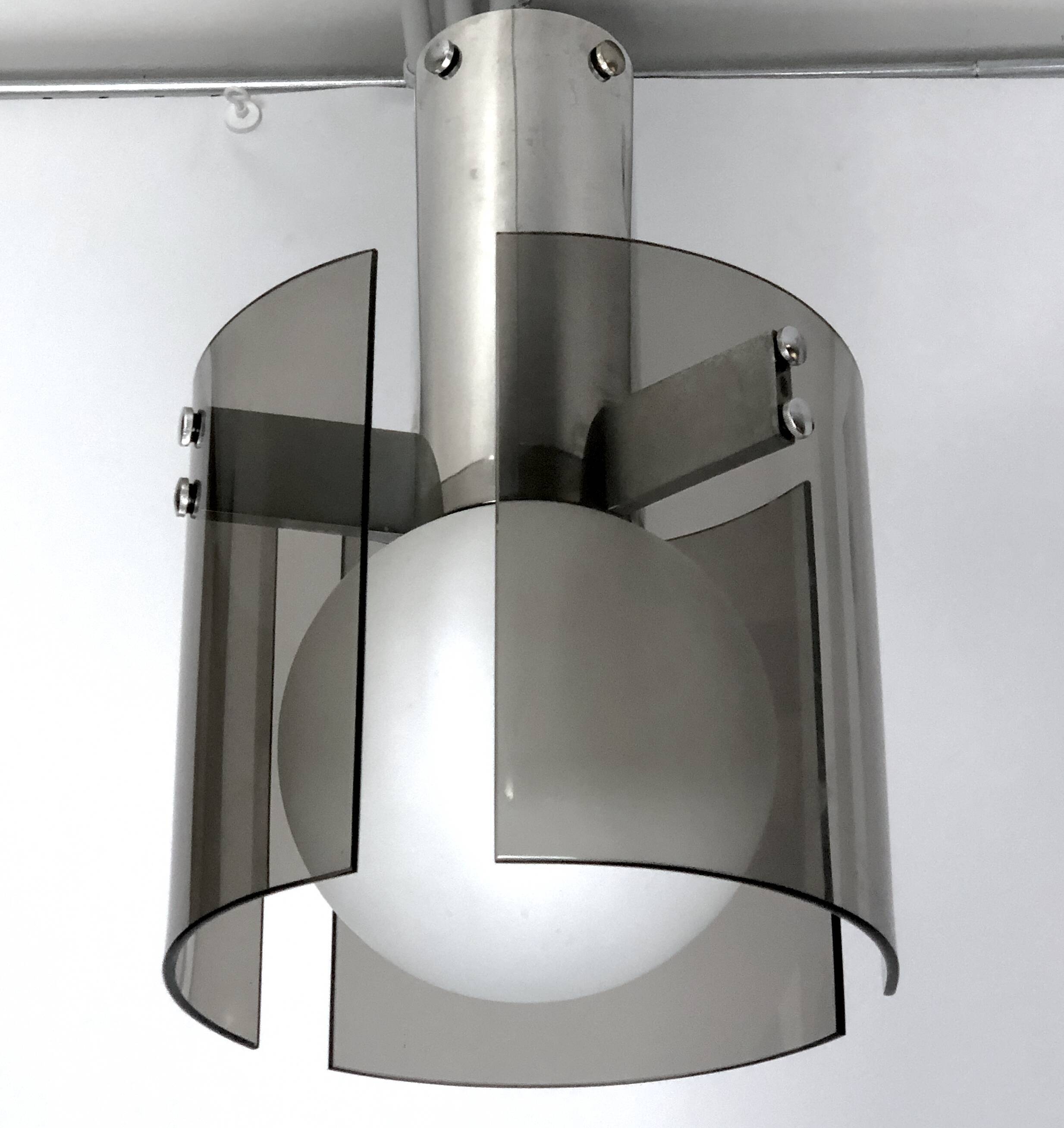 Veca, Italian vintage glass and chrome chandelier