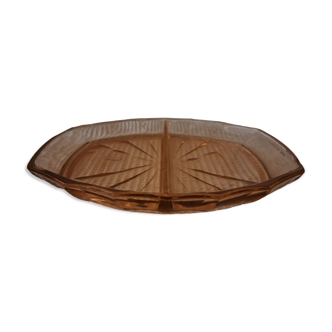 Serving dish with 2 pink glass compartments