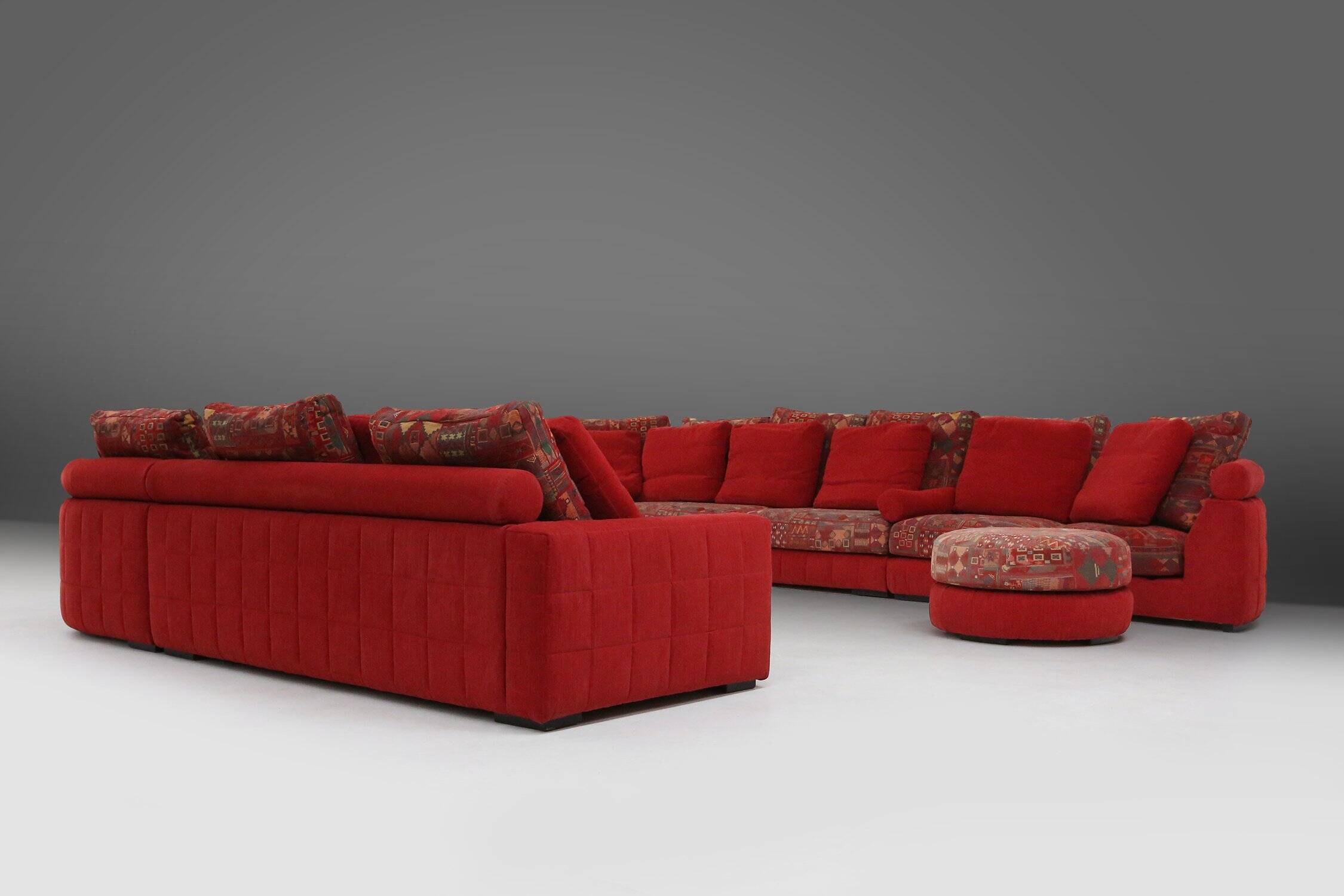 Modular Sofa in Red and Patterned Upholstery by Roche Bobois, France 1980s