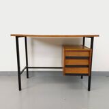 Vintage modernist desk in wood and black metal from the 60s