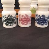 Complete spice rack with opaline pots