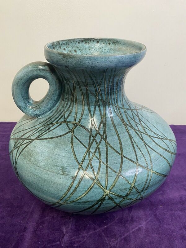 Vase à anses vintage bleu jean Austruy Despinasse