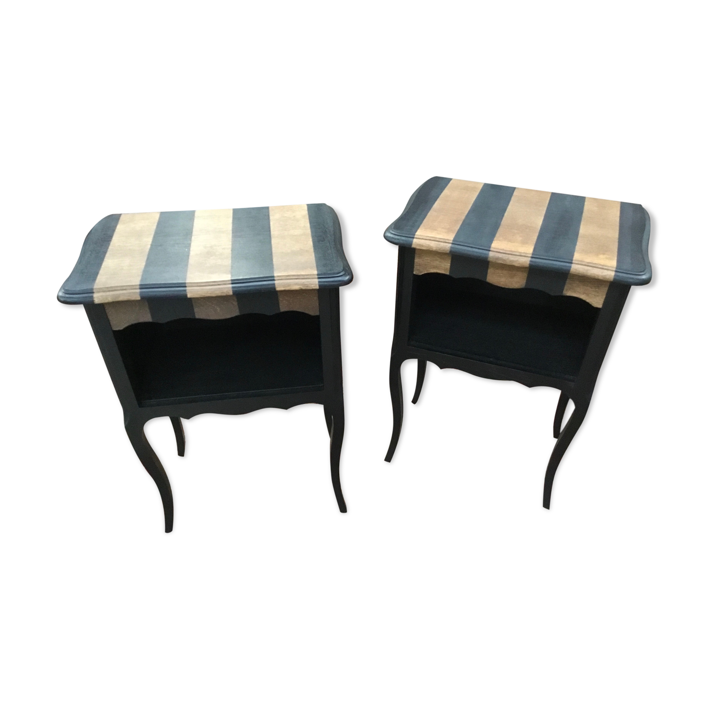 Bedsides 1 drawer, with set of black stripes and raw wood