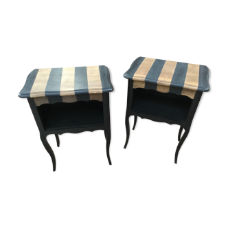 Bedsides 1 drawer, with set of black stripes and raw wood