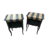 Bedsides 1 drawer, with set of black stripes and raw wood