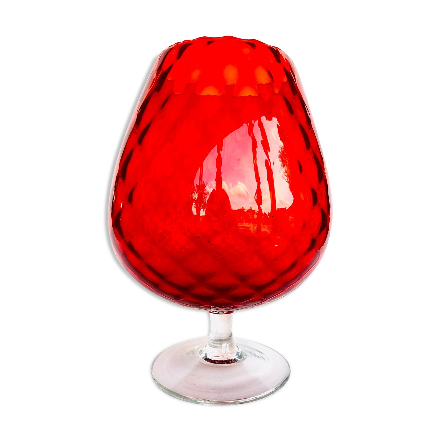 Red textured glass vase from the 60s-70s, Italy, Empoli