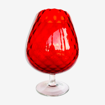 Vase en verre texturé rouge des années 60-70, Italie, Empoli