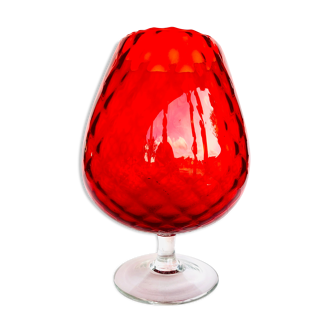 Red textured glass vase from the 60s-70s, Italy, Empoli