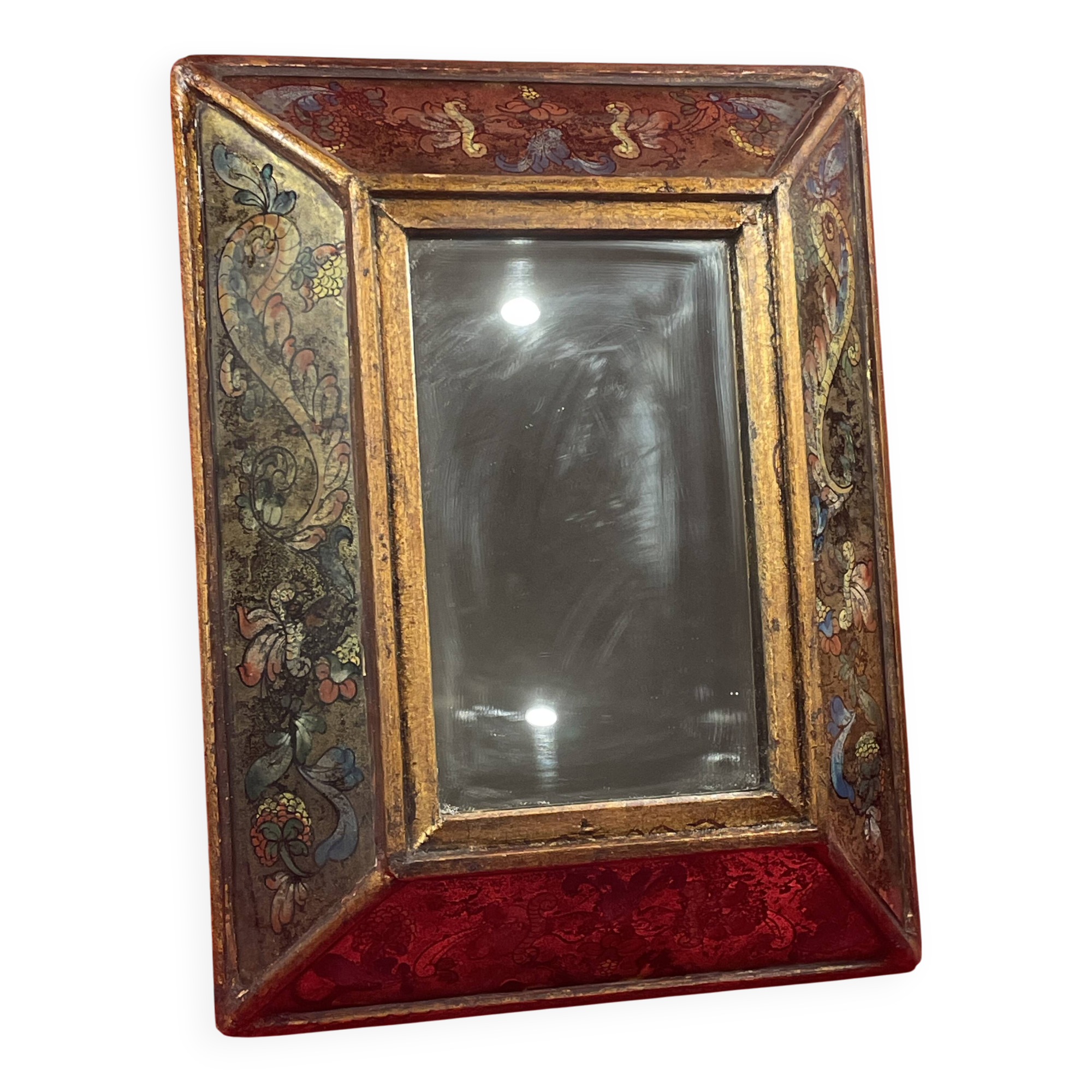 Old Italian mirror, eglomise glass in pareclose, recent central mirror