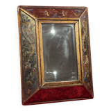 Ancien miroir Italie, verre églomisé en pareclose, miroir central récent