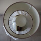 Enamelled ceramic ball lamp signed bossis and fabric lampshade
