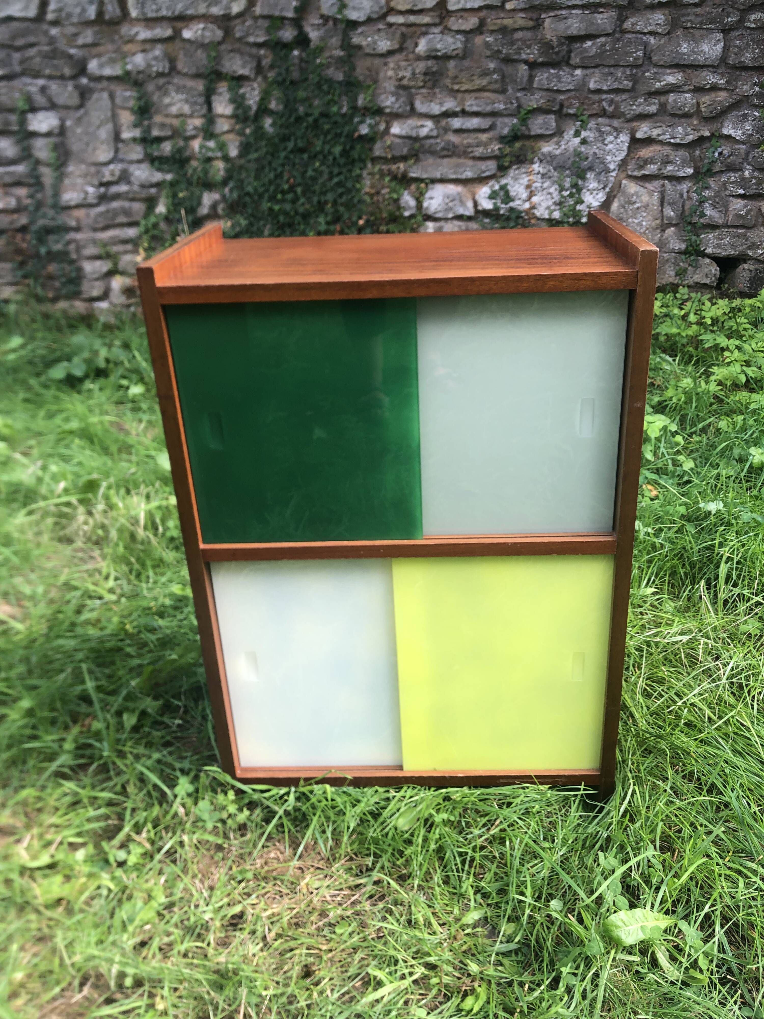 Vintage 60s storage display case with sliding windows