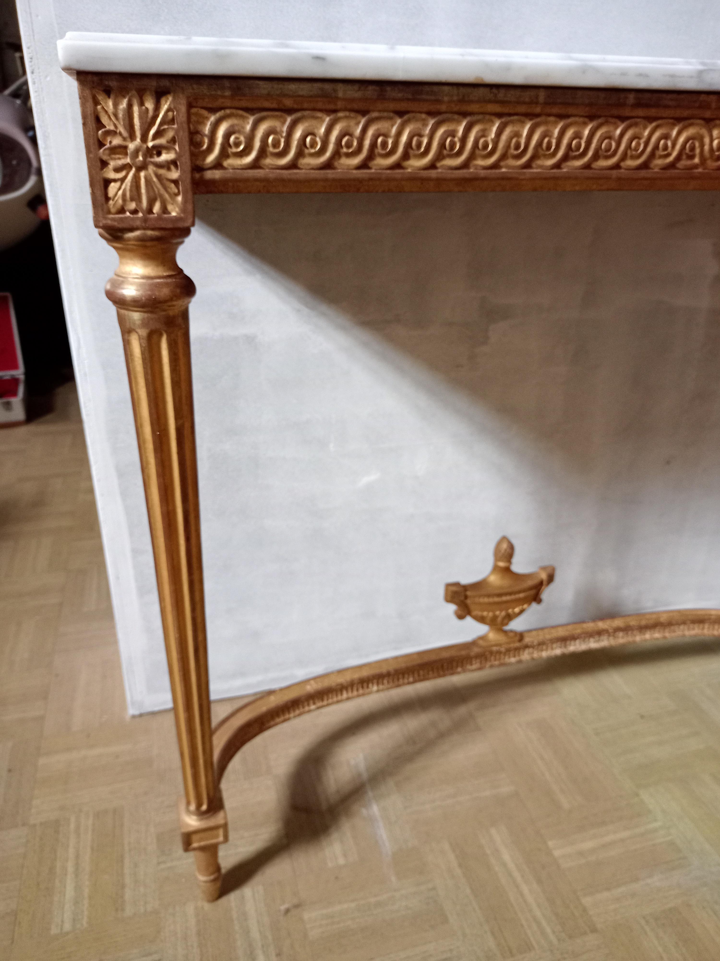 Console in gilded wood and marble style Louis XVl