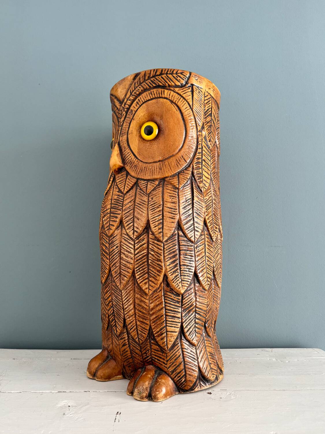 Vintage carved wooden umbrella stand