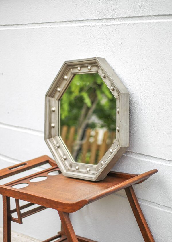 Miroir vintage, miroir bois recouvert d'étain, miroir étain années 60