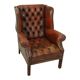 Antique Chesterfield armchair Brown leather wingback chair