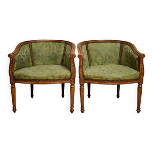 Paire de fauteuils anciens - tissu vert