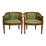 Pair of antique armchairs in Louis XVI style – green damask fabric